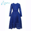 A-Line Elegant Lace Pleat Long Sleeve Prom Dress